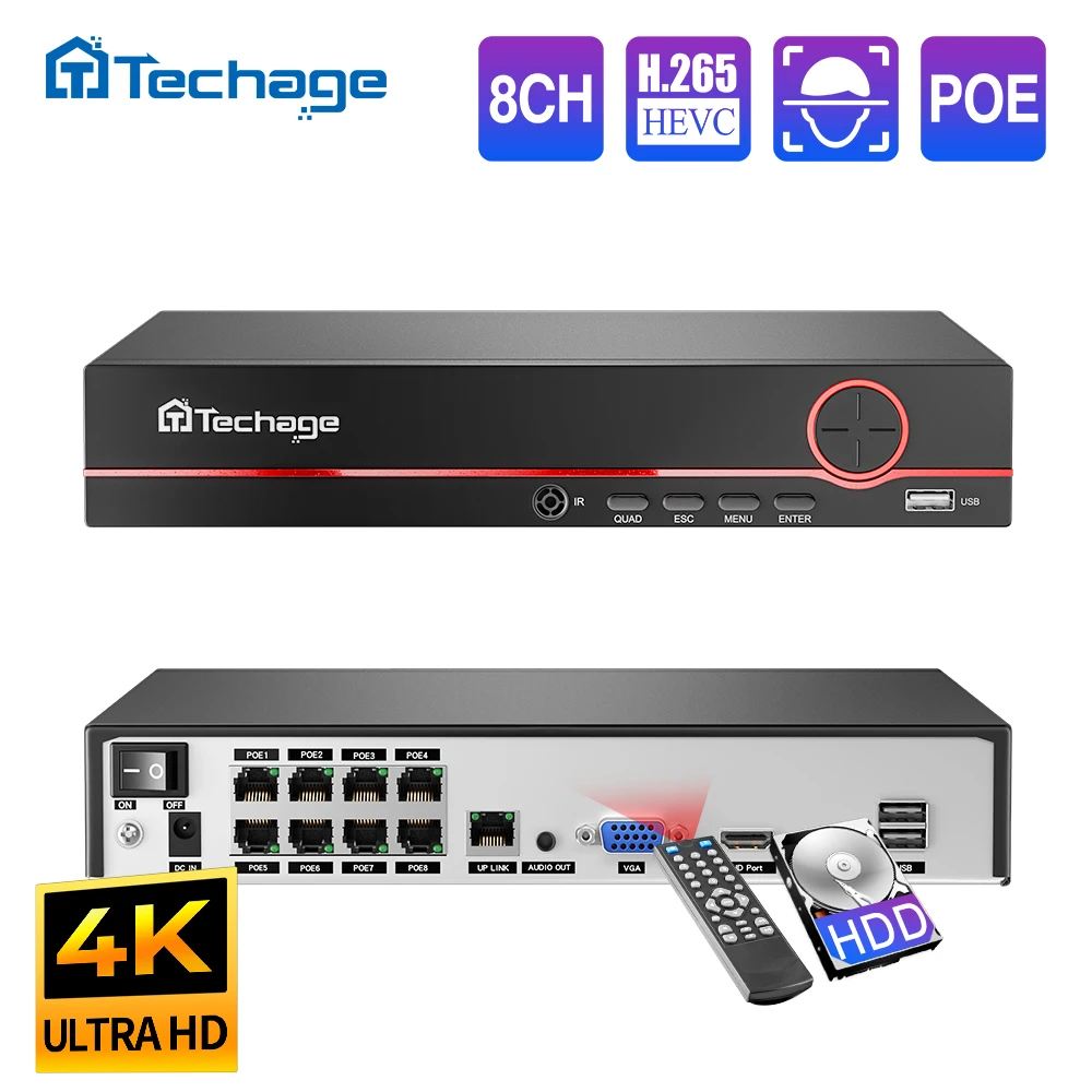 Webcam 4K - Techage H.265 8CH PoE enregistreur vidéo