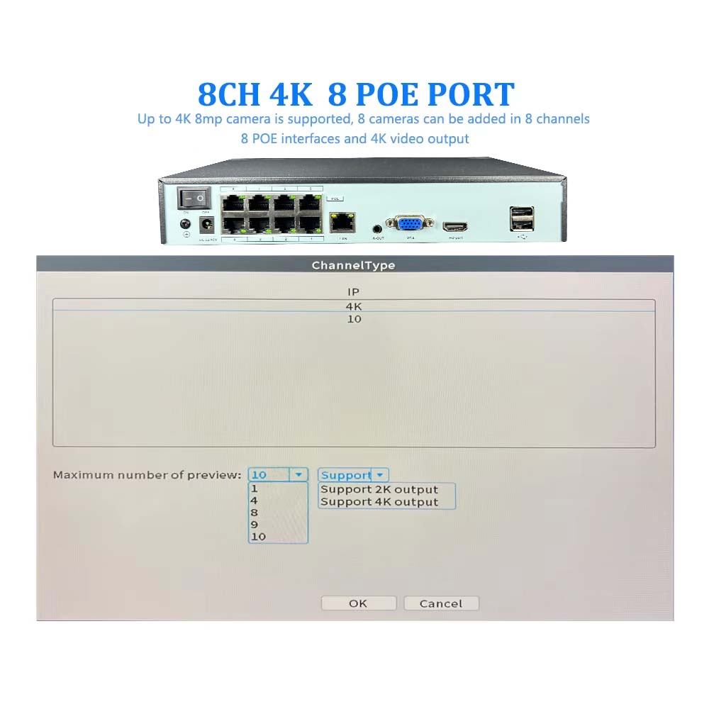 NVR 4K 10CH 4/8 ports POE pour - Webcam 4K avis et prix